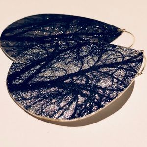 Purple, Black, And Silver Teardrop Tree Earrings